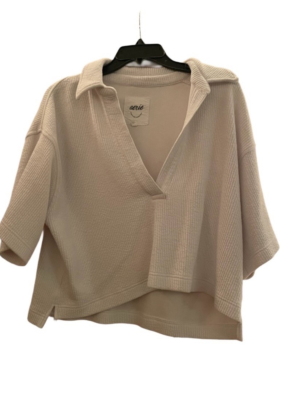 aerie Ribbed Collared V-Neck Boxy Top and Matching Skirt